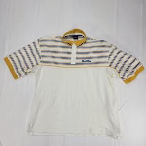 Bad Boy Polo Shirt Mens Large White Blue Yellow Embroidered Casual Streetwear